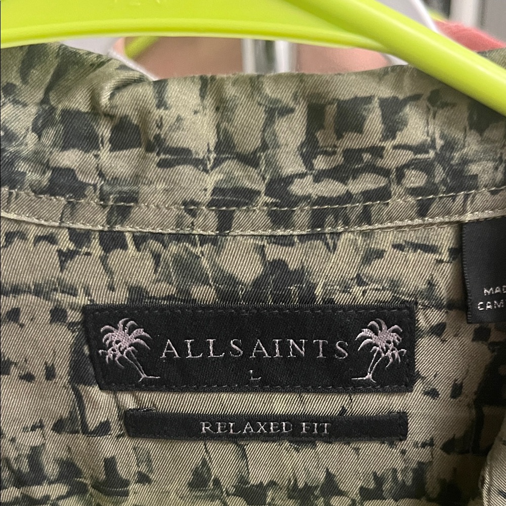 All Saints Listz Olive Patterned Button-Down Shirt - image 2
